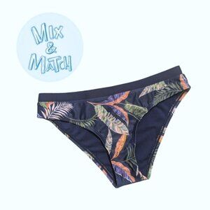 Sporty Low Rise Navy Tropical Print Swimsuit Bottoms By Quintsoul